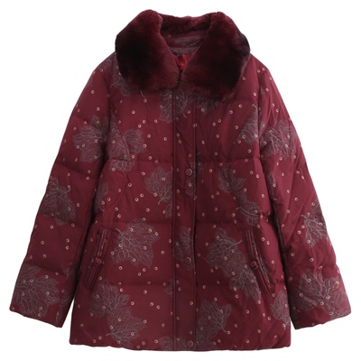 依佈中老年女士妈妈兔毛领羽绒服