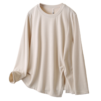 打底衫女大码正肩褶皱开叉上衣