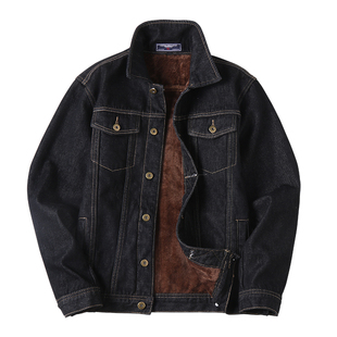 加绒加厚牛仔外套男秋冬季新款修身大码夹克棉衣潮牌保暖牛仔衣
