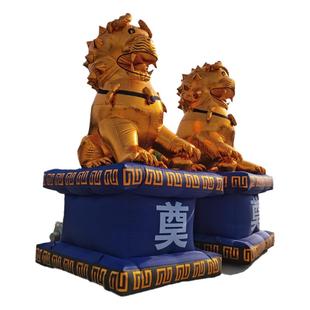 白事拱门充气金狮白事金狮蓝色气模牌楼灯笼双鹤殡葬门厅优质布料