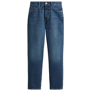 HM女装牛仔裤春季修身版型法棍牛仔裤高腰微弹通勤九分裤0941666