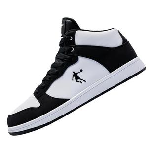 乔丹男鞋空军一号黑白熊猫板鞋2025秋冬季高帮皮面加绒保暖运动鞋