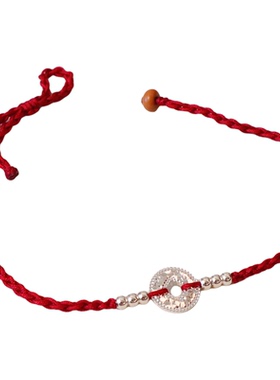S925纯银碎碎冰红绳手链铜钱情侣