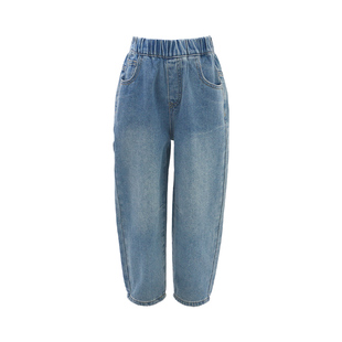 优露童装男童长裤ULLU春新款经典磨白儿童牛仔裤宽松萝卜裤长裤子