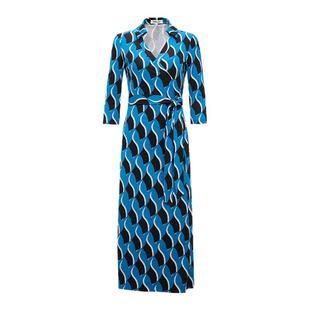 [100%真丝]DVF2025新款蓝色几何图案针织桑蚕丝裹身连衣裙DW4S021