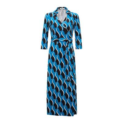 DVF海浪蓝飞鸟编织几何裹身裙