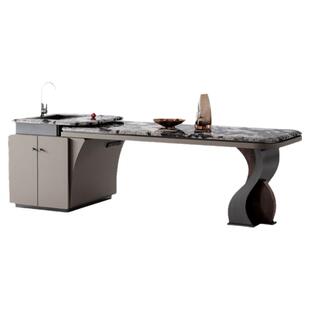 诚骏奢石岛台餐桌一体家用可伸缩定制轻奢高级感带水槽大理石导台