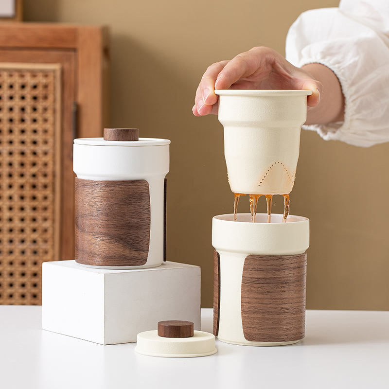 陶瓷茶水分离杯简约个人专用带盖子过滤家用办公室泡茶杯子礼品定