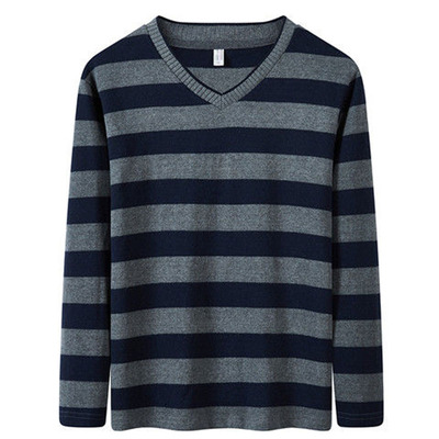 纯棉秋衣春夏长袖条纹V领打底衫