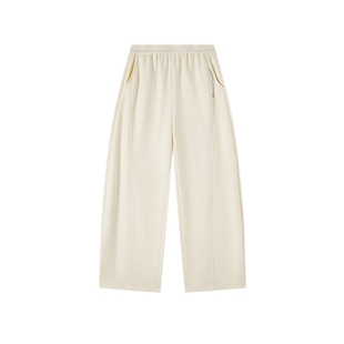 飞鸟和新酒松紧腰白色加绒休闲裤女2025冬季新款高腰弯刀裤长裤