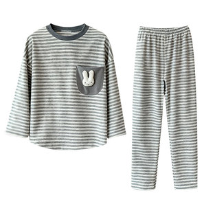 150cm矮小个子女睡衣秋冬薄绒条纹xs小码家居服145矮个子德绒套装