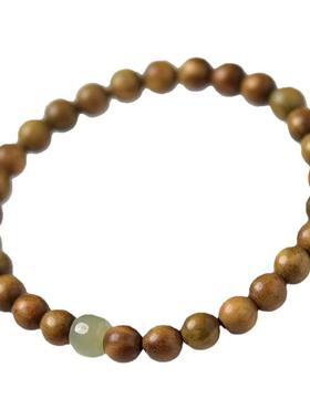 普陀山檀木手串女绿檀木冰晴水散珠玉石檀香木珠子佛珠和田玉手链