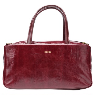 红谷包包女2026新款真皮单肩手提包通勤手拎托特包油蜡牛皮女士包