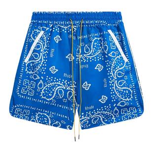 Rhude 男士夏季百搭日常潮流天丝运动宽松五分裤子冰丝休闲裤短裤