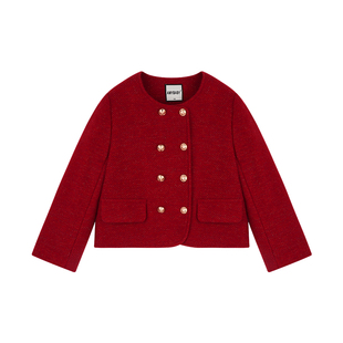 Amybaby女童套装冬季2025新款小香风双排短款精致上衣呢子百褶裙