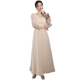 香槟色伴娘服2025夏季新款长款仙气姐妹团礼服女显瘦小众平时可穿