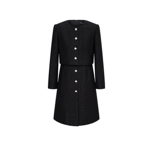 【含羊毛】Scofield女装复古小香风假两件收腰连衣裙2025秋冬新品