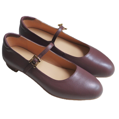 奈里法式红一字带玛丽珍平底鞋