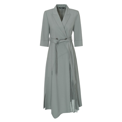 IDPAN垂感大摆连衣裙夏季新款干练西装领显瘦通勤裙子女