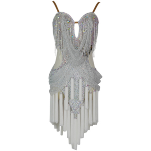 薇妮拉丁舞吊带流苏连衣舞裙14岁以上比赛花服表演出服装成人钻服