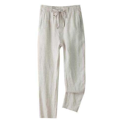 高端男士纯亚麻休闲裤宽松直筒长裤麻料男裤夏季薄款透气加长裤子