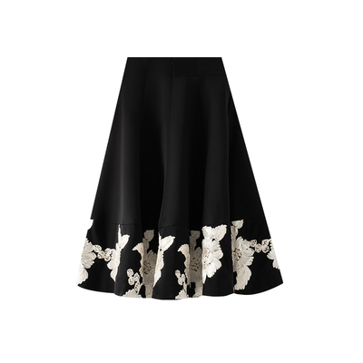 高腰不压个子提花拼接提花优雅百搭大摆裙