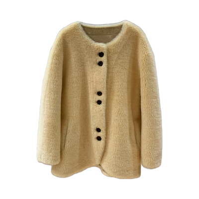 温柔奶油黄羊羔毛皮毛一体皮草女