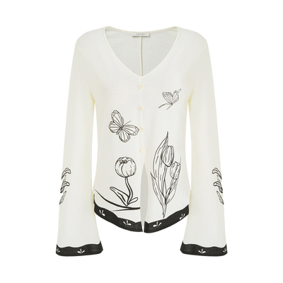 UNSPOKEN设计感印花V领针织衫