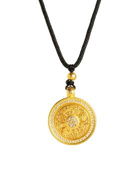 玲珑镂空花朵圆牌项链传承越南沙金黑绳气质久不掉色男女款