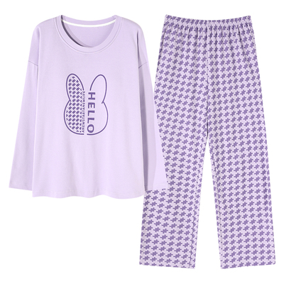 100%棉睡衣女春秋款大码防凸点