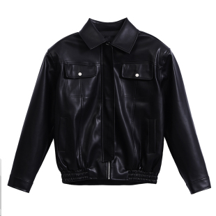 「GRNL」硬货！经典复古廓形直角肩机车外套男女大垫肩短款皮夹克