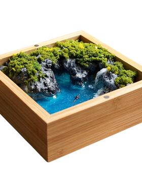 原创竹木手工发光风景小夜灯送礼