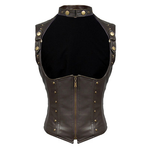 熠先生的蒸汽大陆 蒸汽朋克steampunk咖皮革铆钉束腰腰封背心马甲