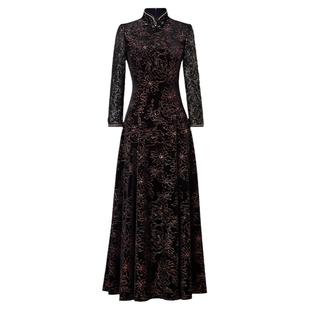 名兰世家原创手工秋冬新款晚礼服女年会妈妈日常可穿九分袖连衣裙