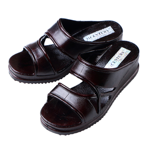 女21CENTURY拖鞋成熟夏家用台湾坡跟外穿中年高跟妈妈一字油凉拖