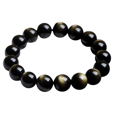 天然金曜石手链双金眼金耀石黑曜石珠子散珠水晶男女手工穿制手串