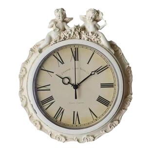 法式中古风客厅装饰挂钟美式古典怀旧挂墙钟表餐厅天使时钟相框