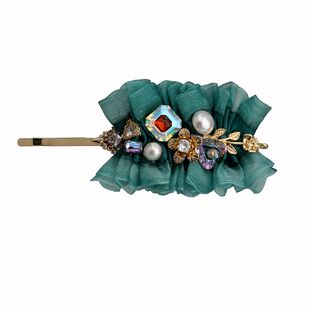 绿色一字夹发夹女侧边刘海发卡高级感边夹复古布艺发饰品气质头饰