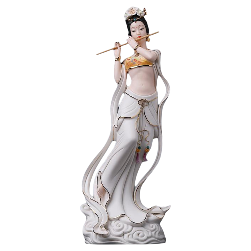 东方泥土陶瓷笛韵悠扬美女摆件