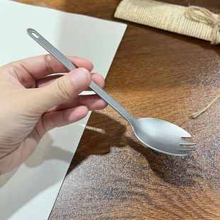 柏嘉乐户外纯钛叉便携野外餐具勺直柄家用露营野炊叉套装单孔勺