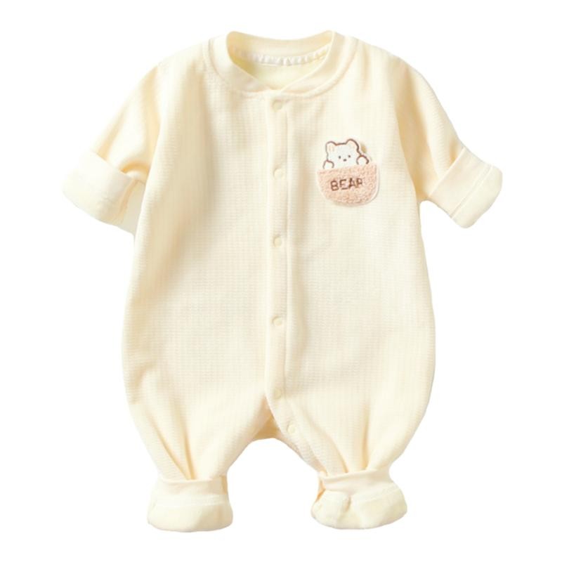 婴儿加绒连体衣秋冬季保暖内衣新生幼儿哈衣爬服加厚男女宝宝冬装