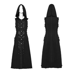 颓废风无袖连衣裙女侧束腰绑带朋克外套长款开衫连帽街头酷酷女装