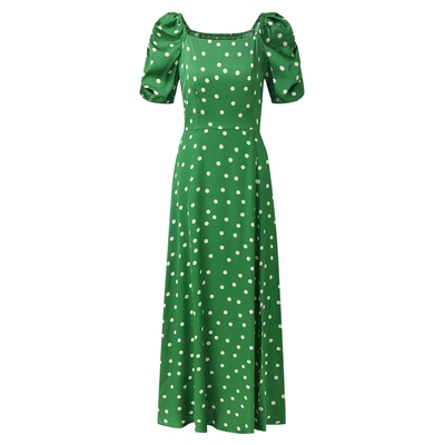 歌莉娅夏季波点开衩真丝连衣裙女