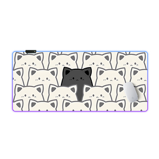 RGB发光鼠标垫子可爱猫咪女生高颜值电竞游戏键盘垫超大防水桌垫