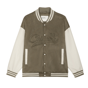 GWIT 美式复古重磅pu皮拼接撞色上衣春秋夹克外套潮牌棒球服男