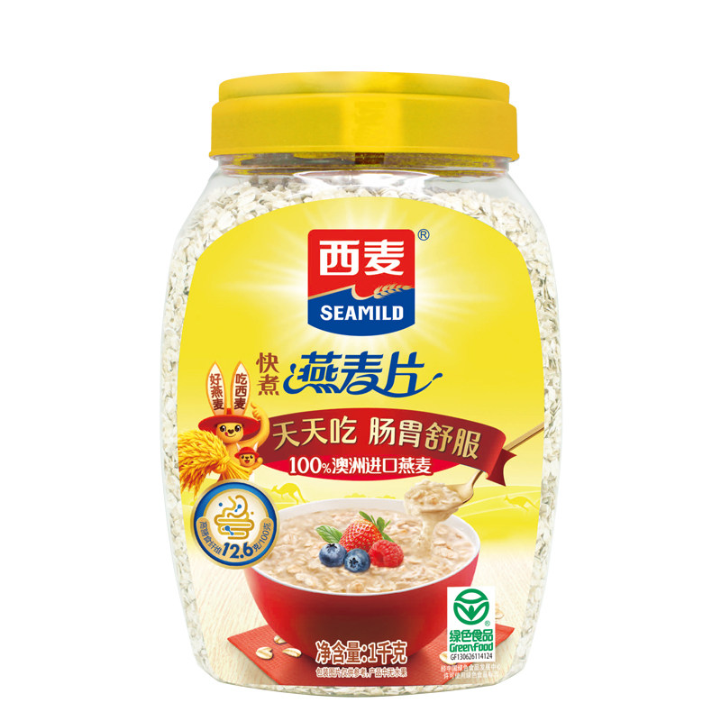 西麦桶装快煮纯燕麦片1000g无加蔗糖原味营养粗粮代早餐 老人麦片