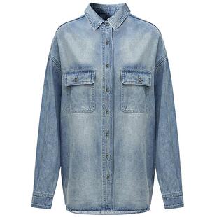 COCOBELLA复古水洗渐变长袖牛仔衬衫女26春时尚宽松休闲外套DN60