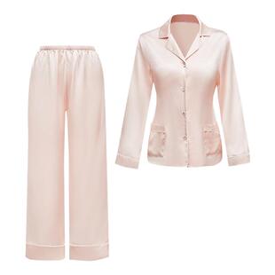 LP夏季薄款16姆米重磅真丝睡衣女套装长袖长裤两件套桑蚕丝家居服
