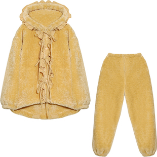 Bananagirl珊瑚绒睡衣女冬季新款长袖加厚保暖连帽家居服冬天套装