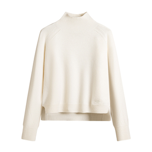 Navigare意大利小帆船白色半高领毛衣女士秋冬新款通勤羊绒针织衫